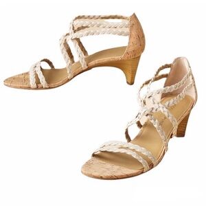 Donald Pliner strappy cork heeled braided stretch sandals